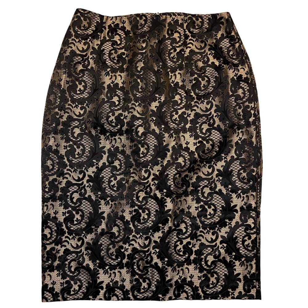Gold & Black‎ Whimsigoth Baroque Damask Lace Overlay Dressy Pencil Skirt Size 12